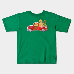 Golden Retrievers Christmas Red Truck Kids T-Shirt